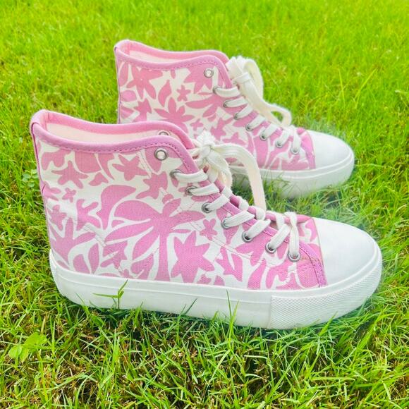 American Eagle Pink and white abstract floral high top sneakers cottagecore boho - Picture 1 of 7